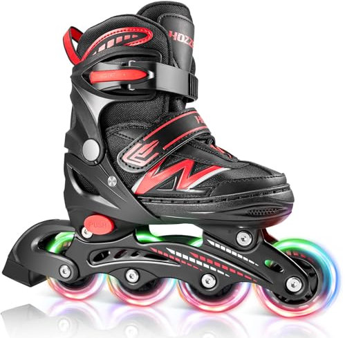 Hozzen Inline Skates Kinder, Verstellbar Inliner für Kinder, Inliner für Mädchen und Jungen, Inline Skates Rollschuhe mit Glow-in-The-Dark-Rädern, Rollerblades Kinder für den Innen und Außenbereich L