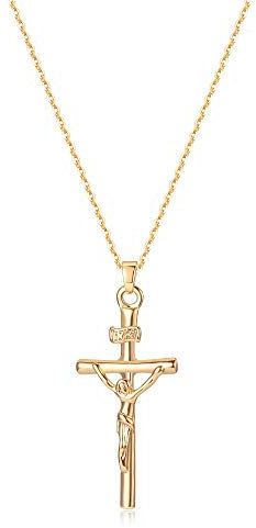 Jenosy Kette Damen Gold Jesus Kreuz Kette Gold Personalisierte Kette mit Kreuz Zarte Halskette mit Kreuz Anhänger Damen Hypoallergene 18K Vergoldete Kette Modeschmuck für Frauen und Mädchen