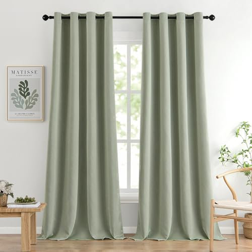 MIULEE Vorhang Salbei Grün mit Ösen, Schöner Salbeigrün Verdunklungsvorhänge Gardinen Blickdicht 2er Set Curtains 140X245 cm, Gardinen Verdunkelung Wohnzimmer Modern Abdunkelnde Vorhänge Schlafzimmer