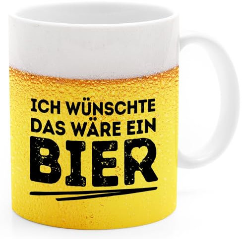 MoonWorks® Kaffee-Tasse Ich wünschte ich wäre ein Bier Spruch Alkohol Geschenke für Männer Papa Bierliebhaber weiß 11OzFullPrint