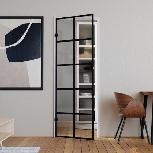 Glastür Loft Komplettset mit Beschlag 834 x 1972 mm Klarglas - Glastüren aus ESG Glas 8mm transparent - Innentür Glas mit Türgriff schwarz matt eckig Profilzylinder vorgerichtet