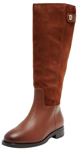 Tommy Hilfiger Women's Th Stud Leather Mix Long Boot Fw0fw08341 High, Brown Cognac Brown, 40 EU