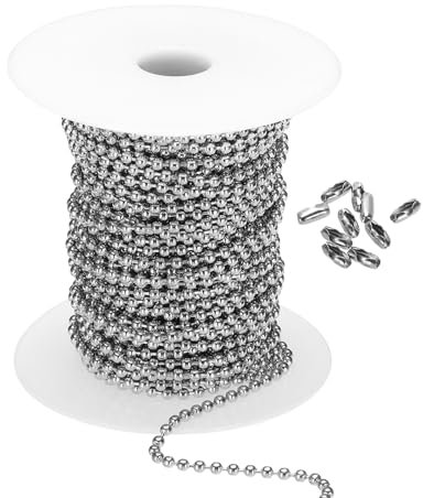 PATIKIL 3.0 mm x 56ft 304 Edelstahl Stahl Kugel Kette 1 Set Kugel Kette Perle mit 100Stk passendem Verbinder Verschluss für Halskette Hängende Anhänger Ringe Heimwerken Bastelarbeiten