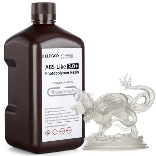 ELEGOO ABS-Like Resin 3.0 Plus, Verbessertes 3D-Drucker Photopolymer Harz, Höhere Hitzebeständigkeit, Schnelle Aushärtung, Hohe Präzision, Nicht Spröde, Transluzent 2000g