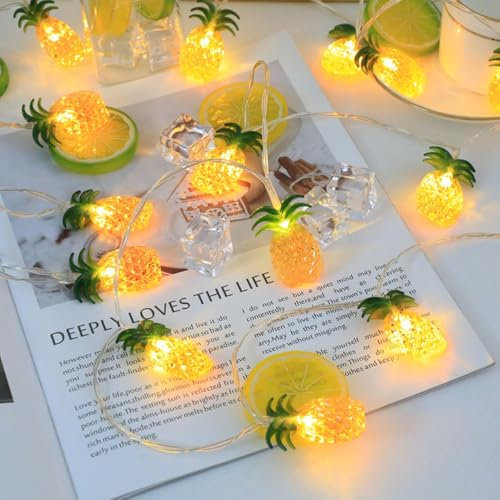 Fantasee Tropische Sommer-Lichterkette, batteriebetrieben, Heimdekoration, LED-Lichterkette, fantastische Lichter für Schlafzimmer, Geburtstag, Hawaii-Party-Dekor (Ananas, 20 LED)