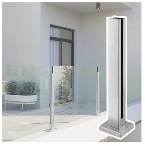 Glasgeländer Pfosten Geländer 1 Stück silberner Glasgeländerpfosten für 10–12 mm Glas, 60 70 80 90 100 110 120 130 140 cm hoch, Treppenhandlauf-Baluster aus Edelstahl 304 mit Gummis, Mittel-/Eck-/Endp