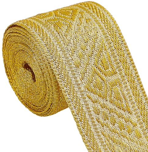GORGECRAFT Doppelseitiges Jacquardband 4.6 m 3.9cm Boho Vintage Spitzenbesatz Bestickt Ethnisch Gewebt Flacher Rand Stoff Zum Nähen von Kleidung Vorhängen Geschenkpapier Verzierungen Applikationen Ba