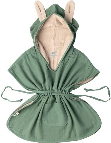 Mababu Badeponcho Baby & Kinder EXTRA weich (100% Bio-Baumwolle) | Kinder Badeponcho 1-7 Jahre | Handtuch Poncho Baby mit Hasenohren & Geschenkverpackung