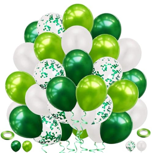 60 Stück Grüne Luftballons Konfetti Ballons, 12 Zoll Luftballons Grün Weiß Ballons Helium Luftballons für Taufe Kinder Kindergarten Dschungel Safari Geburtstag Dekoration