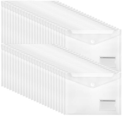 Sweelov 48 x Dokumententasche A4, Transparente Klettverschluss Dokumentenmappe Brieftaschen zum Abheften Wasserdicht Sammelmappen mit Etikettentasche für Schule Haus Arbeit Büro Organizer
