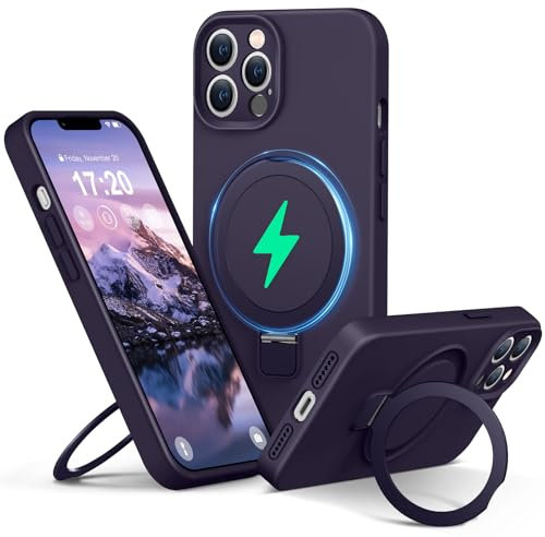 PuyaTeya Custodia in silicone liquido per iPhone 11 Pro MAX con supporto ad anello magnetico, protezione per obiettivo della fotocamera, resistente agli urti, rivestimento in microfibra antigraffio,