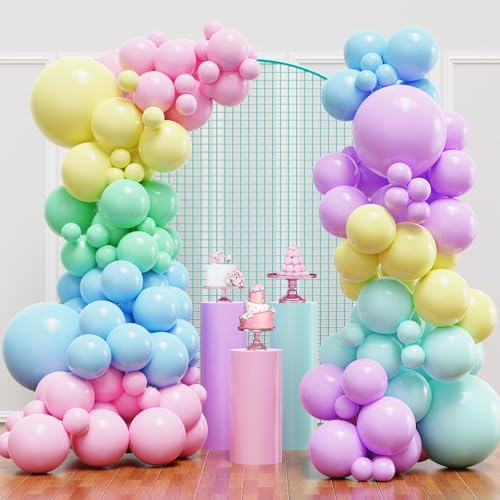 YMSZ Pastellfarbener Ballonbogen-Set mit verschiedenen Größen, mehrfarbige Macaron Rosa Lila und Blau Gelbe Luftballons für Geburtstag, Ostern, Babyparty, Geschlechtsoffenbarungs-Partydekorationen