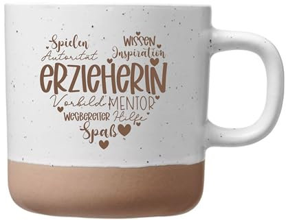 Laser Tattoo Abschiedsgeschenk Erzieherin - 8 Motive zur Auswahl - weiße Keramik Tasse mit 360ml (Erzieherin Herztag)