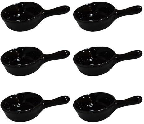 Yuauy 6 ciotole in porcellana per salsa di soia, piatti in ceramica, per caramelle, dessert, insalata, gelato, snack, zucchero, 28,6 g, con manico, per cena, cottura, barbecue, cucina, nero