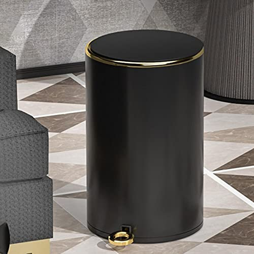 BMWJYLPM Élégante Poubelle à pédale en Acier Inoxydable de 6 L avec Couvercle pour Salle de Bain/Chambre à Coucher, Design Noir et Or, idéale pour Les Toilettes de Bureau et l'élimination des déchets