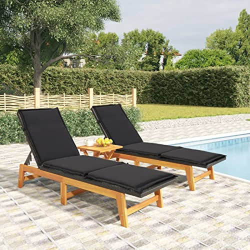 Fasba Sonnenliege Gartenliege Liegestuhl Liege Gartenmöbel Saunaliege Strandliegen mit Auflagen 2 STK. Poly Rattan Massivholz Akazie