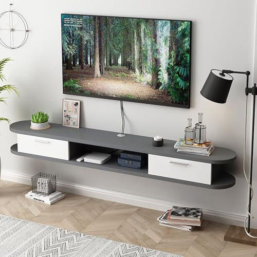 GAOXIONG Consola de TV Flotante con Estante de Almacenamiento, Moderna Consola de Pared para Entretenimiento y Mueble de TV (Gris y Blanco, 150 x 22 x 20 cm)
