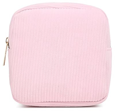 BPTRKOM 1 pièce Tampon rangement pour nouer, serviette hygiénique, en velours côtelé, petite trousse de toilette, sac de rangement souple, portable, pour femme et fille, rose, Rose