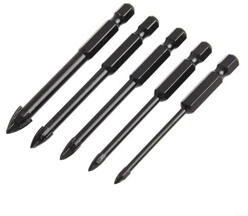 Cross Four Edge Drill Bit Set with Hex Shank for Smooth and Stable Drilling on Tiles, Glass, Marble, and Thin Iron Plates (5pcs)