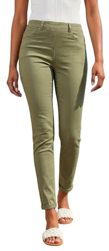 Roman Originals Jeggings for Women UK Jean Ladies Stretchy Trousers Denim Leggings High Waist Rise Pull On Skinny Straight Leg Cotton Pants Smart Casual - Sage - Size 10