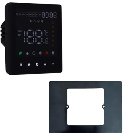 Termostato WiFi Touch Per Caldaia, 220V 3A, Nero Quadrato, Adattatore Scatola Placca Da 503 A 502 Incluso, App Tuya/Smart Life