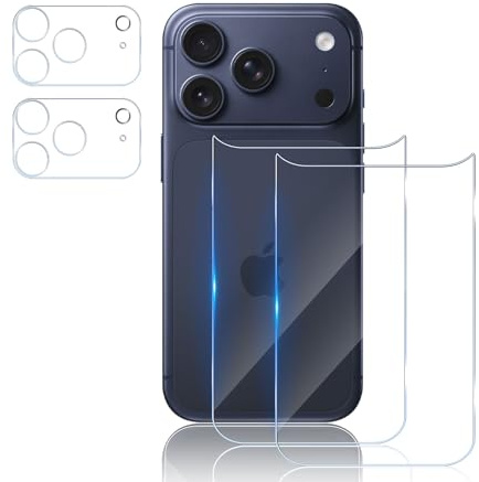 TUTUO [2+2 Pack Tempered Glass Compatible with iPhone 17 Pro Max Back Screen Protector + Camera Lens Protector, 9H Hardness HD Back Screen Protector Protective Film No Bubbles Anti-Scratch