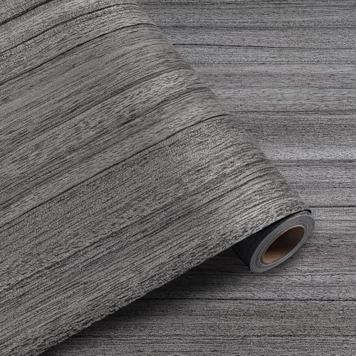 Shackcom PVC Bodenbelag Selbstklebende 1.2m², Holzoptik Vinylboden Bodenfliesen, Verdickende Bodenaufkleber für Büro, Wohnzimmer, Küche, DIY Zuschneidbar Vinyl-Fußböden 40x300 cm Gra