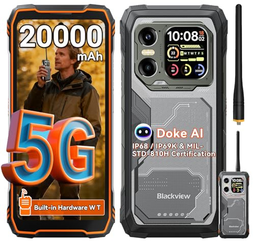 Blackview XPLORE 1 WT Rugged Smartphone 5G, 20000mAh Smartphone Rugged, 48GB+512GB, 6,78 FHD+ & 2,01 120Hz Android 15, IP69K, 64MP+50MP+20MP, NFC/OTG/GPS/AI