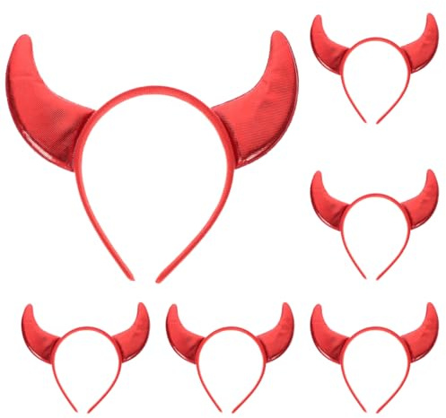 PRETYZOOM Lot De 6 Bandeaux De Cornes De Diable Rouges En Tissu Brillant | 6 Bandeaux De Cornes De Diable, Taille Unique, Halloween Cosplay FêTe CostuméE Carnaval