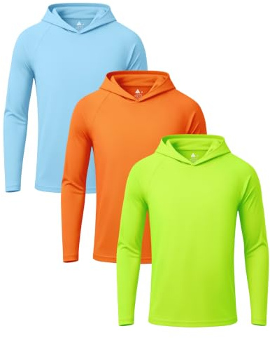 ZITY Rash Vest Boys UPF 50+ Long Sleeve Hoodies UV Swim Top for Kid Sun Protection Shirts 3 Pack Rash Guard Sports Top 6-15 Years