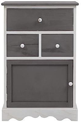 Rebecca Mobili Schubladenschrank in Weiß und Grau, Highboard mit 3 Schubladen, Paulownienholz, im Vintage-Stil, als Einrictung für küche Bad Flur – Maße: 72 x 47 x 33 cm (HxLxB) – Art. RE4327