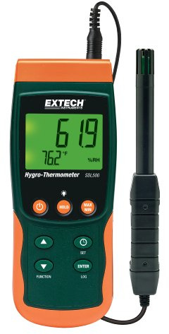Extech Hygro-Thermometer/Datenlogger, 1 Stück, SDL500 | RH, Temperatur, Taupunkt, Feuchtkugel, Doppel-hintergrundbel. LCD, SD-Karten-Excel, Min/Max