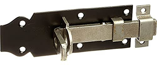 Alberts 116071 Schlossriegel | gerade, mit flachem Griff und befestigter Schlaufe | galvanisch blau verzinkt, Platte schwarz lackiert | Platte 120 x 44 mm