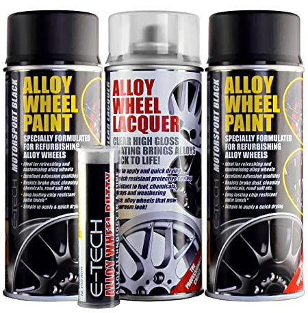MP Essentials E-Tech Alloy Wheel Paint and Refurb Kit in Gold Including Gloss Lacquer & Putty Filler for any Scuffs (Motorsport Black)