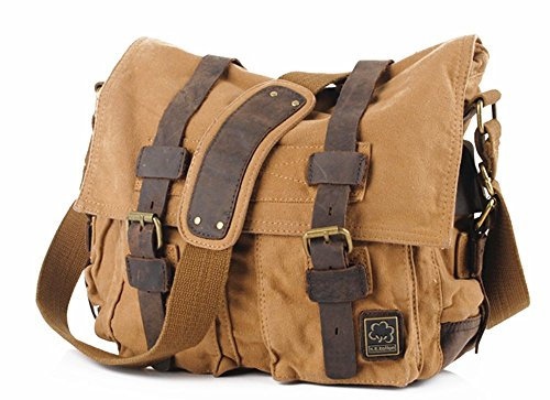 Eysee Schultertasche Herren Canvas-Umhängertasche Daypack für Alltag und Sport 35cm (L) X 30cm(H) X 10cm(W) (Hell Braun)