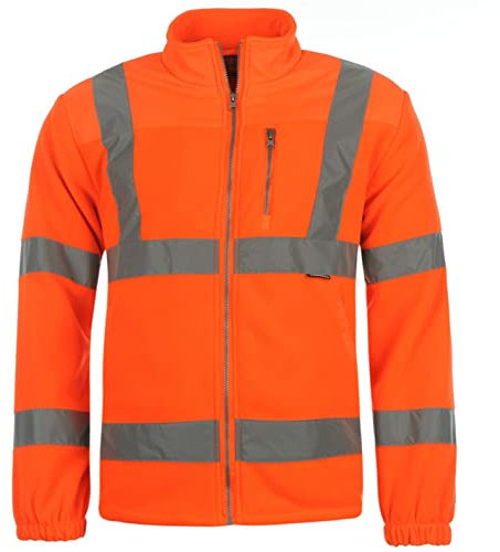 DUNLOP Mens Hi Vis Fleece Jacket Visibility Warm Workwear Full Zip Top Orange XXL
