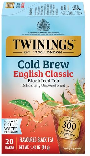 Twinings English Classic Cold Brew Iced Tea Bags, 20 Count (Pack of 1), Unsweetened Black Tea, Caffeinated, 20 Teabags
