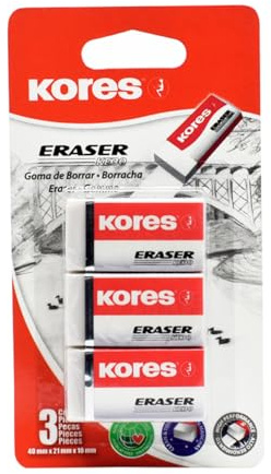 KORES RG40311, 3 Stück Radiergummis weiß auf Blister