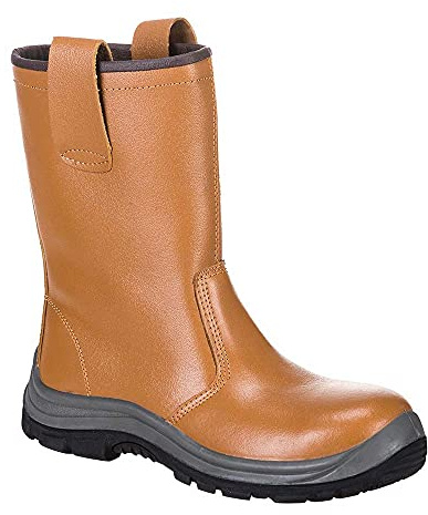 Portwest FW06 Steel Action Leather Rigger Boot Slip Water Resistant Durable | Tan, 7, S1P EN ISO 20345, CE Certified, UKCA Marked, Anti-Static Footwear, Dual Density Outsole, Side Pull-Tabs
