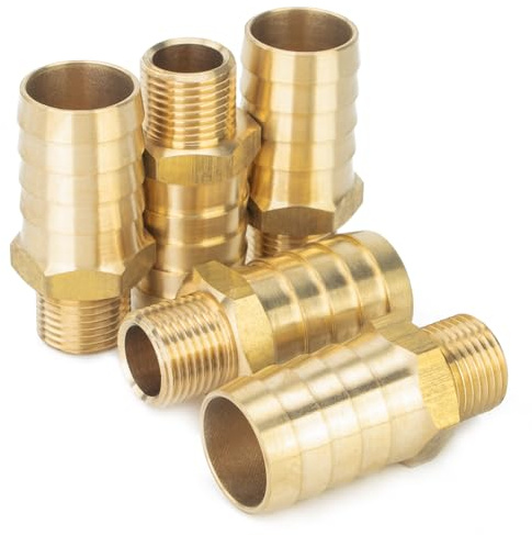 LTWFITTING Brass 1/2-Inch Male BSPT x 25mm Hose Barb Coupler Adapter Fitting for Vehicle Fuel System, HVAC System (Pack of 5)