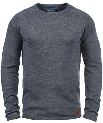 Blend BHDan Herren Strickpullover Feinstrick Pullover mit Rundhalsausschnitt Baumwollmischung Label-Patch Regular fit, Größe:XL, Farbe:Ensign Blue (70260)