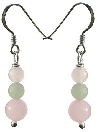 Handmade 925 Sterling Silver Pink Rose Quartz Green Aventurine Drop Earrings; Gift Wrapped in Bag - Lesley H Phillips