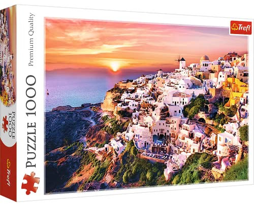 Trefl Sunset Over Santorini Greece - 1000 Piece Jigsaw Puzzles for Adults & Children Aged 12+ Greek Village Puzzle