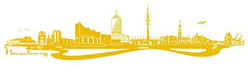 WANDKINGS Wandtattoo Skyline Hamburg (mit Sehenswürdigkeiten und Wahrzeichen der Stadt) 120 x 28 cm goldgelb - erhältlich in 33 Farben