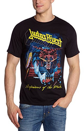 Collector's Mine Judas Priest-Defender of Faith - T-shirt - Homme - Noir (Schwarz) - Large (Taille fabricant: L)