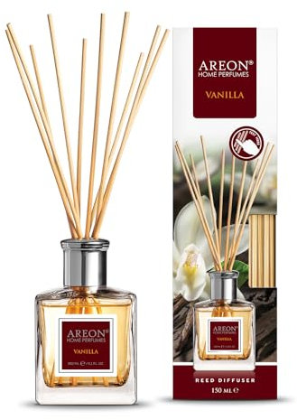Areon Reed Diffuser/Vanilla / 150 ml / 1 Verpackung/Parfüm für zu Hause oder für Büro, langdauernde Aroma, Schilfsticksatz für Diffuser