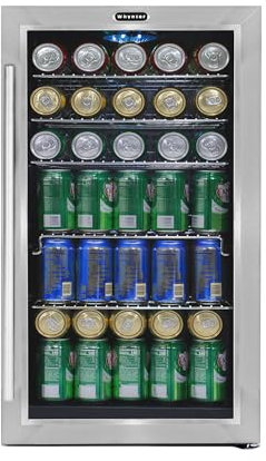 Whynter Refrigerador de bebidas con puerta de vidrio de doble capa, mini refrigerador independiente para bebidas de 127 latas, BR-130SB, 3.1 pies cúbicos, acero inoxidable