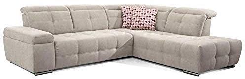 CAVADORE Schlafsofa Mistrel mit Ottomane rechts / Große Eck-Couch im modernen Design / Mit Bettfunktion / Inkl. verstellbare Kopfteile / Wellenunterfederung / 269 x 77-93 x 228 cm / Grau/Weiߟ