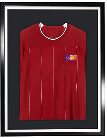 Vivarti DIY Adult Sports Shirt Display Frame for Football Shirt, Rugby Shirt, Band T-Shirt Shadow Box - 60x80cm - Black Frame, White Inner, Black Mount
