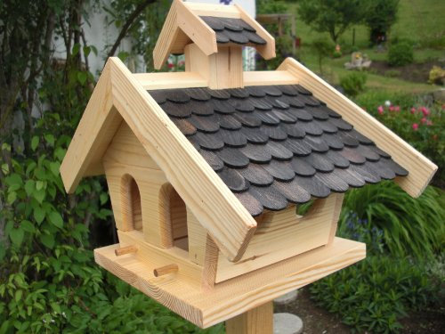 Vogelhaus-Vogelhäuser Vogelfutterhaus Vogelhäuschen-aus Holz-Vogelhausständer-Nistkasten-Schreinerarbeit-in unterschiedlichen Farben erhältlich … … (Vogelhaus mit Putzklappe Schwarz)